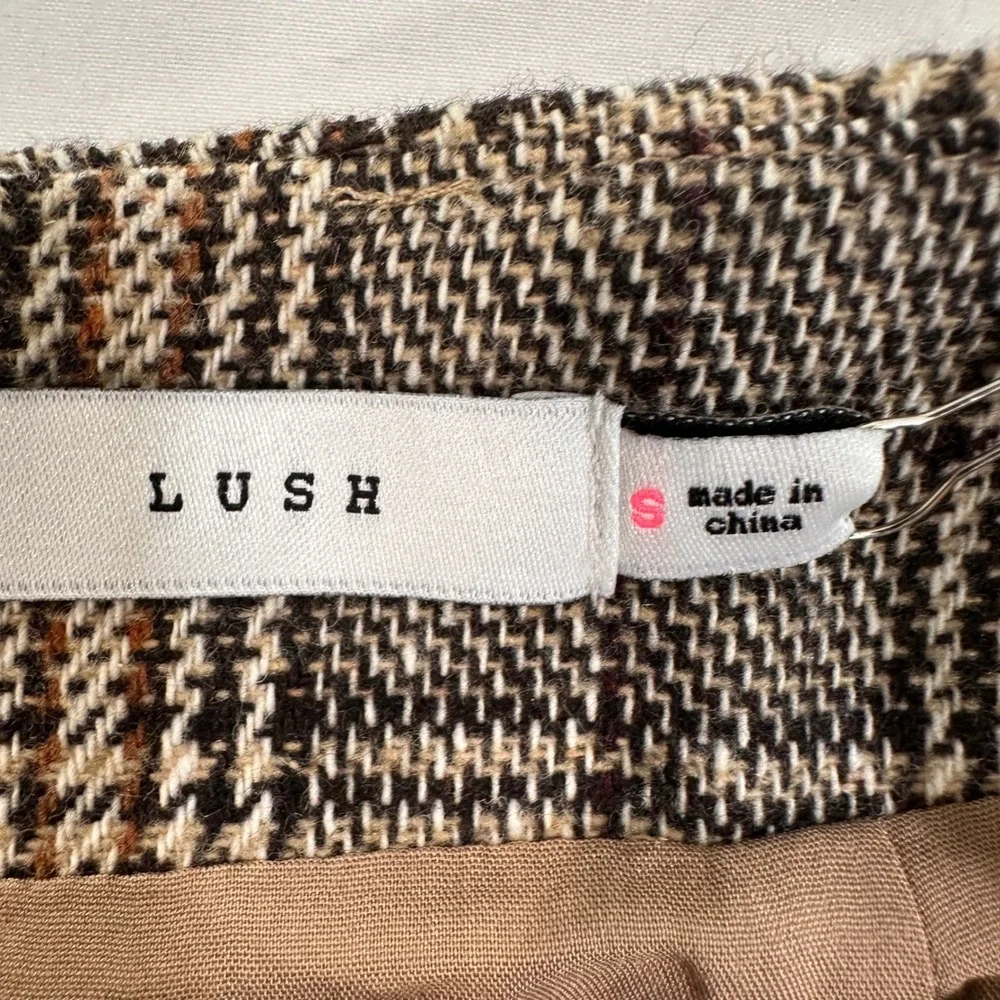 Lush Plaid Mini Skirt Women‎ Size S Brown Tan Front Slit NWT | Dark Academia